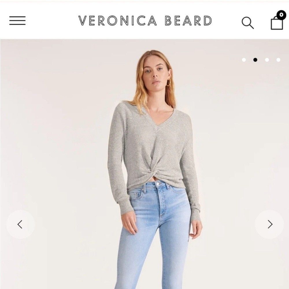 Veronica Beard Soren V-Neck Twisted Hem Linen-Blend Sweater M Capsule Coastal